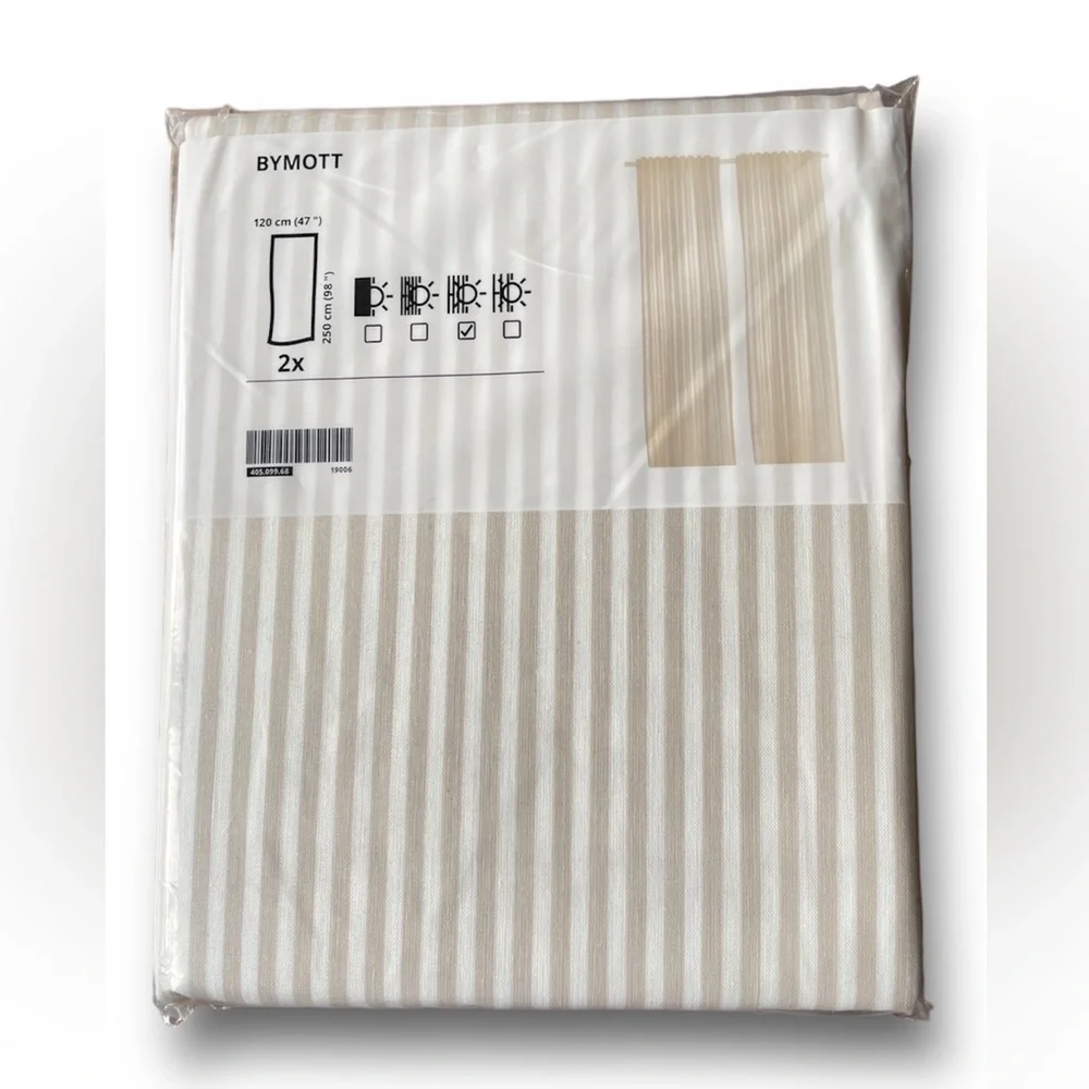 NWT pair of 2 panel curtains neutral color beige stripes LONG 47x98”